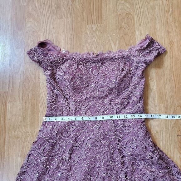 🌹 SEQUIN HEARTS 🌹 Off Shoulder Sequin Lace High Low Dress - [Size 11, Mauve] - Picture 9 of 13